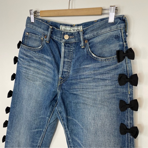 Tu Es Mon Tresor Japan Selvedge Denim Button Fly Bow Jeans - Picture 6 of 13